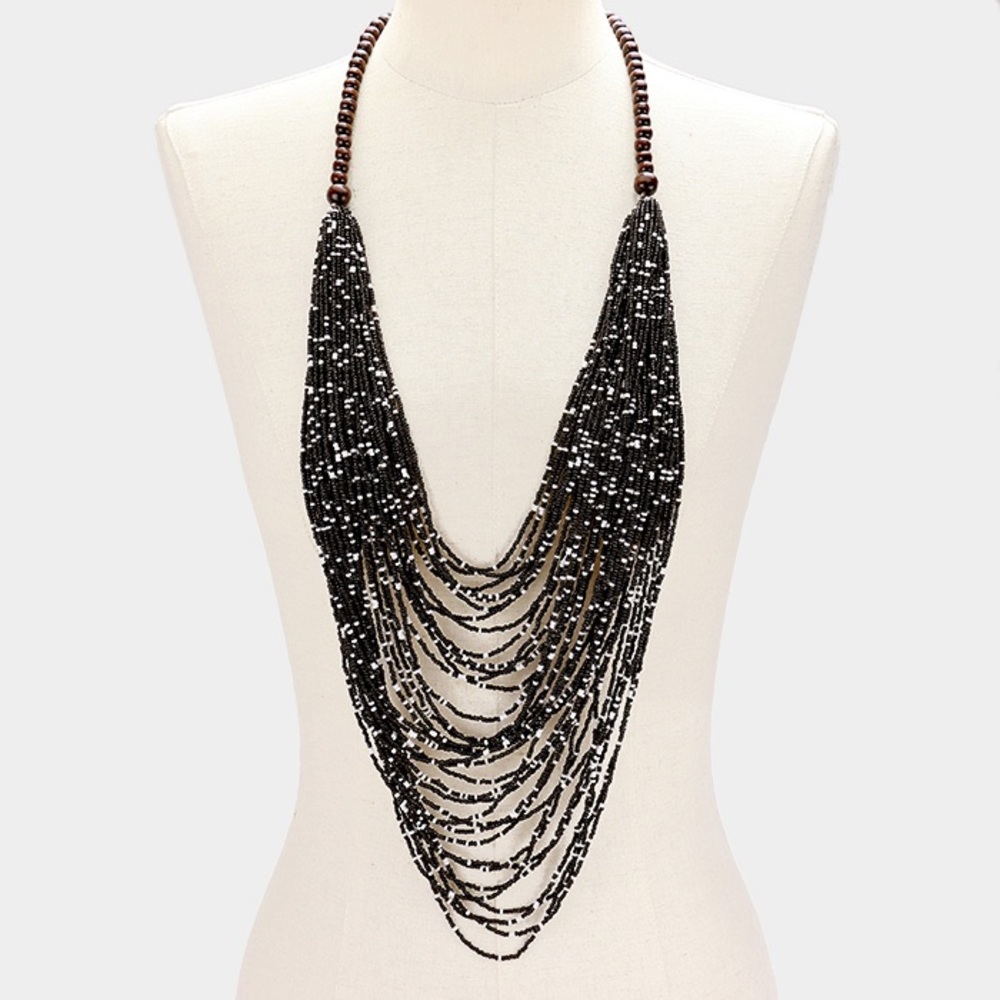 Multi Layered Wood Seed Beaded Necklace…New